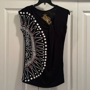 Desigual cap sleeve asymmetric neck top